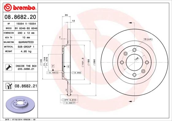 Brembo 08.8682.21 - Тормозной диск autosila-amz.com