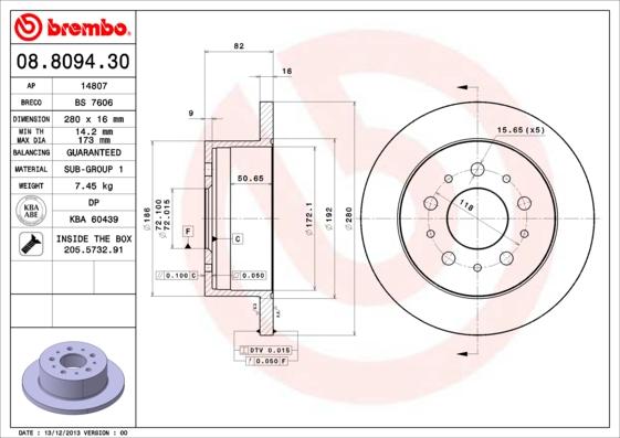 Brembo 08.8094.30 - Тормозной диск autosila-amz.com