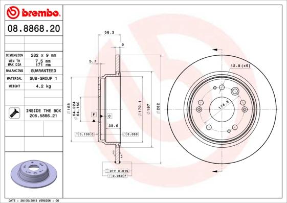 Brembo 08.8868.20 - Тормозной диск autosila-amz.com