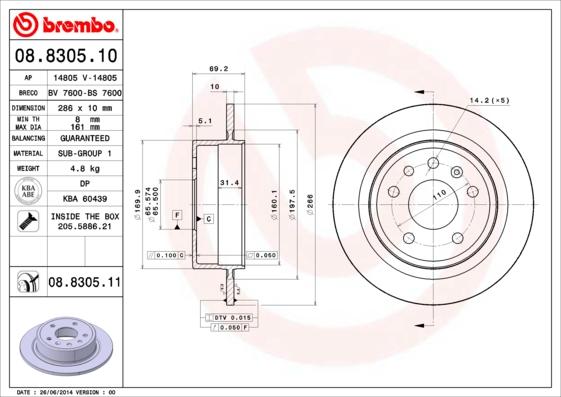 Brembo 08.8305.10 - Тормозной диск autosila-amz.com