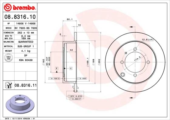 Brembo 08.8316.10 - Тормозной диск autosila-amz.com