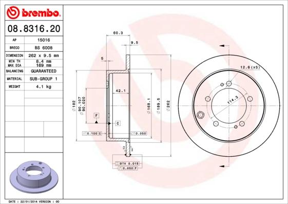 Brembo 08.8316.20 - Тормозной диск autosila-amz.com