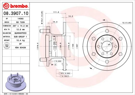 Brembo 08.3907.10 - Тормозной диск autosila-amz.com