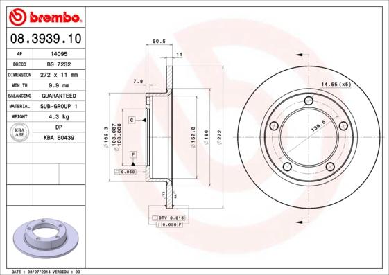 Brembo 08.3939.10 - Тормозной диск autosila-amz.com