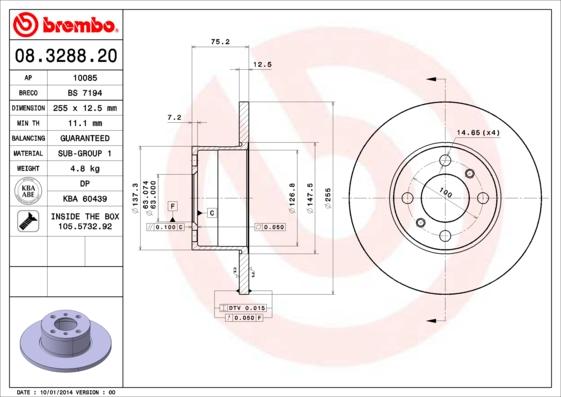 Brembo 08.3288.20 - Тормозной диск autosila-amz.com