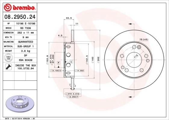 Brembo 08.2950.24 - Тормозной диск autosila-amz.com