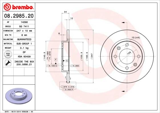Brembo 08.2985.20 - Тормозной диск autosila-amz.com
