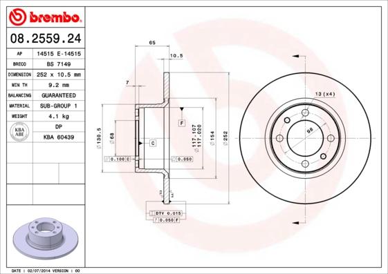 Brembo 08.2559.24 - Тормозной диск autosila-amz.com