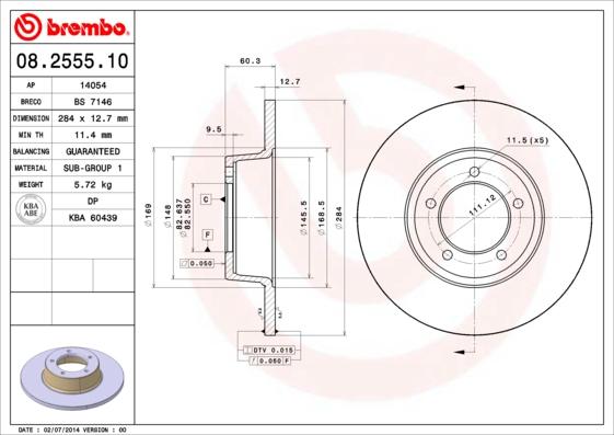 Brembo 08.2555.10 - Тормозной диск autosila-amz.com