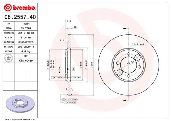 Brembo 08.2557.40 - Тормозной диск autosila-amz.com