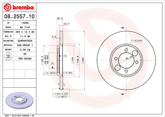 Brembo 08.2557.10 - Тормозной диск autosila-amz.com