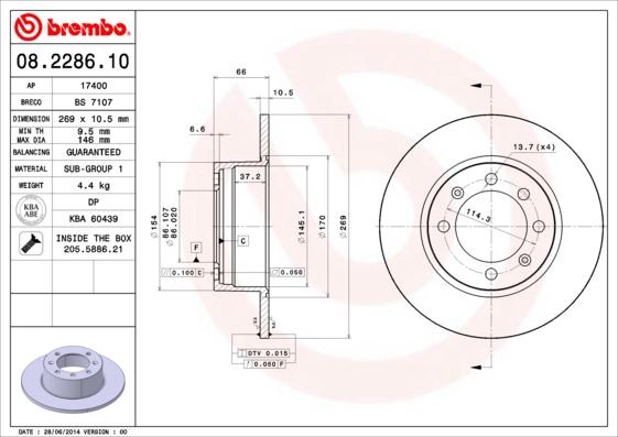 Brembo 08.2286.10 - Тормозной диск autosila-amz.com
