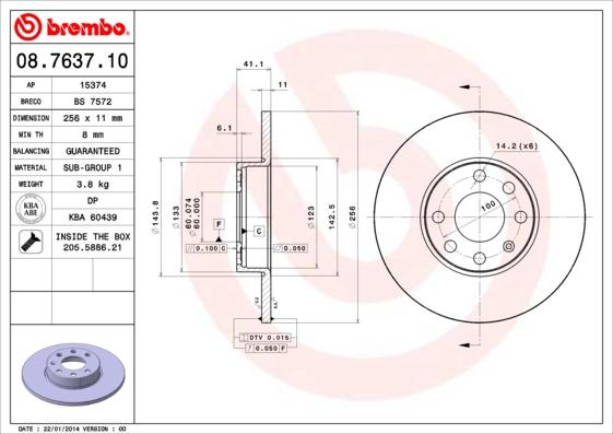 Brembo 08.7637.10 - Тормозной диск autosila-amz.com