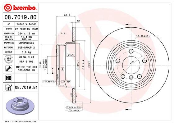 Brembo 08.7019.81 - Тормозной диск autosila-amz.com