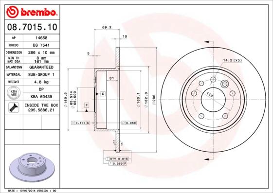Brembo 08.7015.10 - Тормозной диск autosila-amz.com