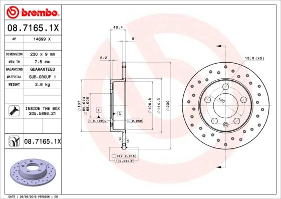 Brembo 08.7165.1X - Тормозной диск autosila-amz.com