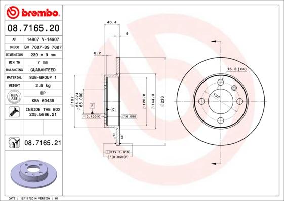 Brembo 08.7165.20 - Тормозной диск autosila-amz.com