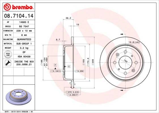 Brembo 08.7104.14 - Тормозной диск autosila-amz.com
