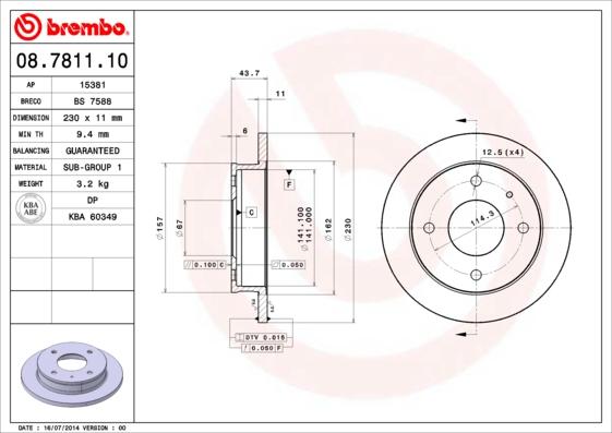 Brembo 08.7811.10 - Тормозной диск autosila-amz.com