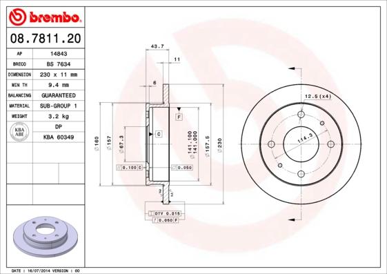 Brembo 08.7811.20 - Тормозной диск autosila-amz.com