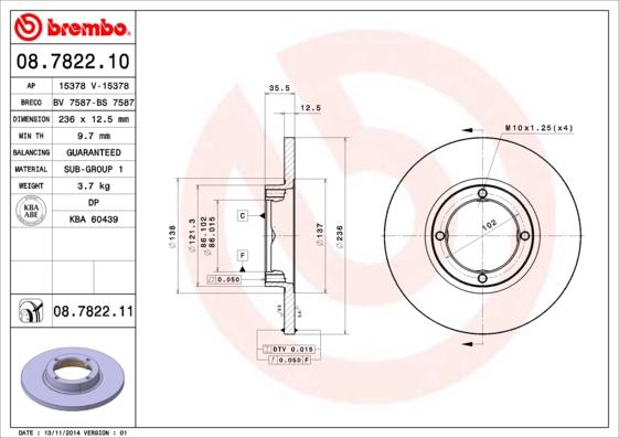 Brembo 08.7822.10 - Тормозной диск autosila-amz.com