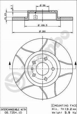 Brembo 08.7354.75 - Тормозной диск autosila-amz.com