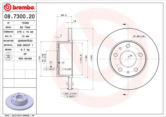 Brembo 08.7300.20 - Тормозной диск autosila-amz.com