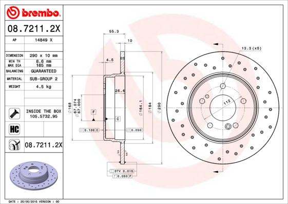 Brembo 08.7211.2X - Тормозной диск autosila-amz.com