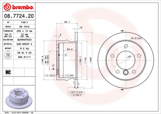 Brembo 08.7724.20 - Тормозной диск autosila-amz.com