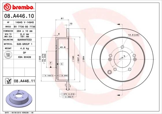 Brembo 08.A446.11 - Тормозной диск autosila-amz.com