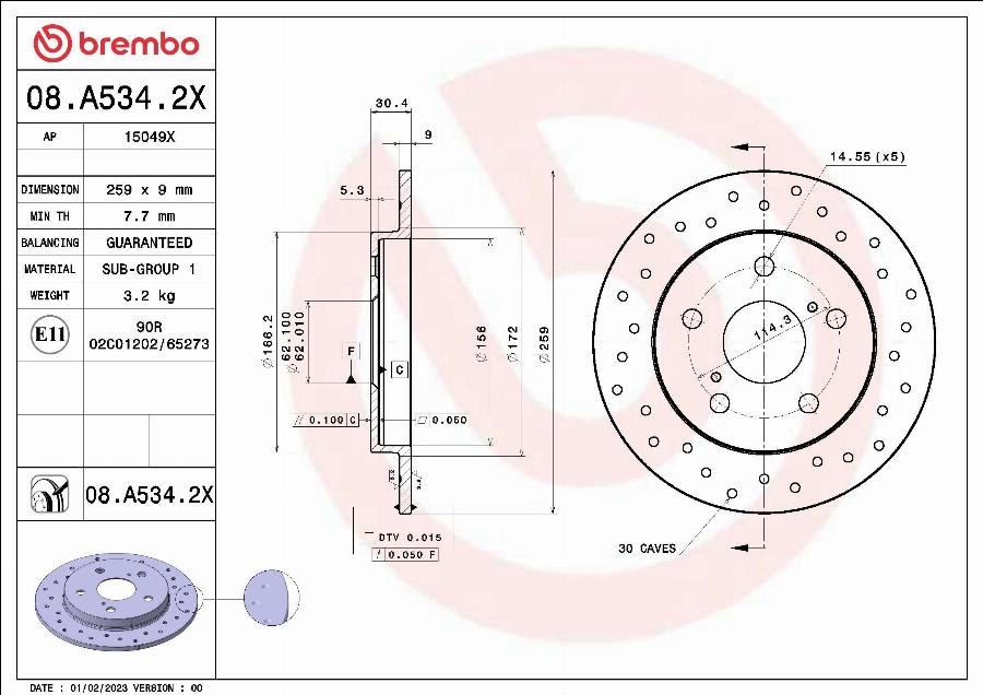 Brembo 08.A534.2X - Тормозной диск autosila-amz.com