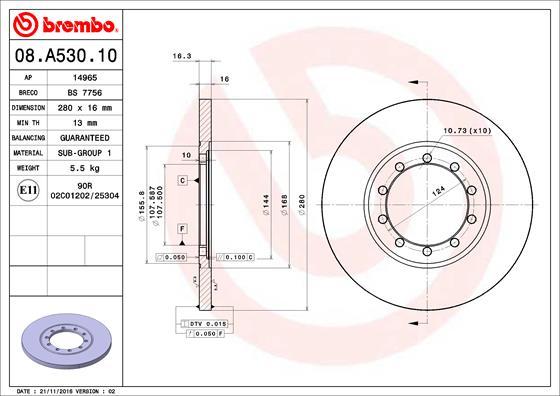 Brembo 08.A530.10 - Тормозной диск autosila-amz.com