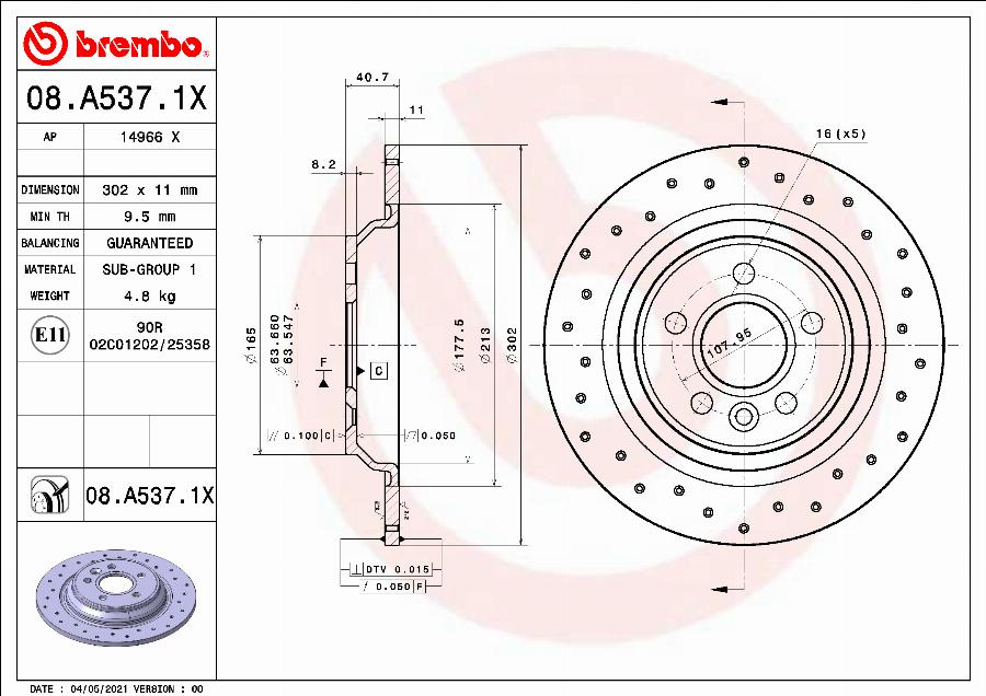 Brembo 08.A537.1X - Тормозной диск autosila-amz.com