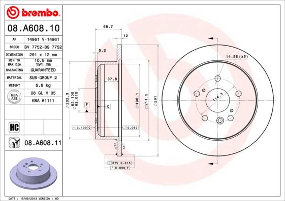 Brembo 08.A608.11 - Тормозной диск autosila-amz.com