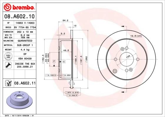 Brembo 08.A602.10 - Тормозной диск autosila-amz.com