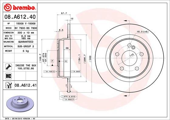 Brembo 08.A612.41 - Тормозной диск autosila-amz.com