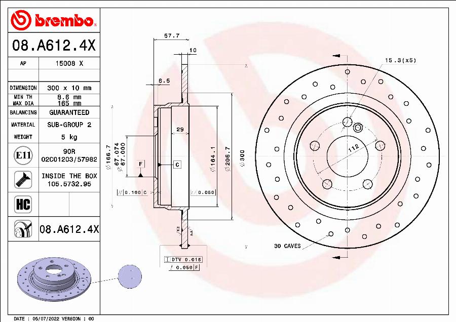 Brembo 08.A612.4X - Тормозной диск autosila-amz.com