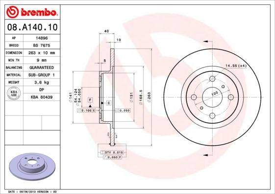 Brembo 08.A140.10 - Тормозной диск autosila-amz.com