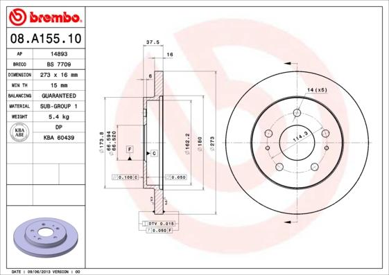 Brembo 08.A155.10 - Тормозной диск autosila-amz.com