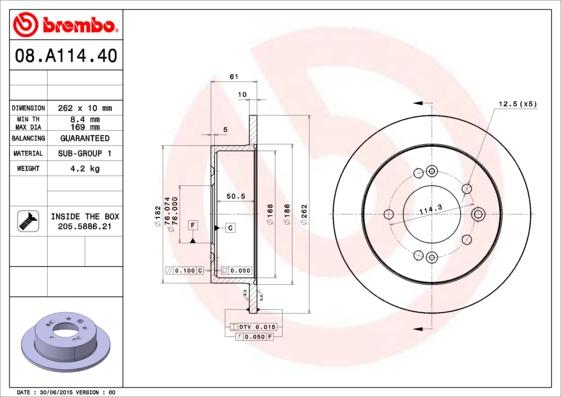 Brembo 08.A114.40 - Тормозной диск autosila-amz.com