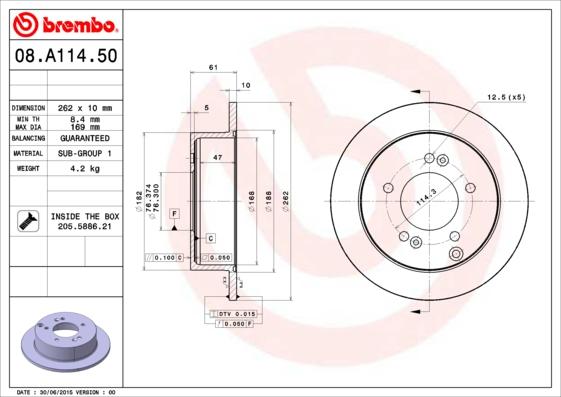 Brembo 08.A114.50 - Тормозной диск autosila-amz.com
