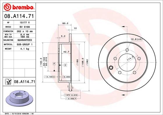 Brembo 08.A114.71 - Тормозной диск autosila-amz.com