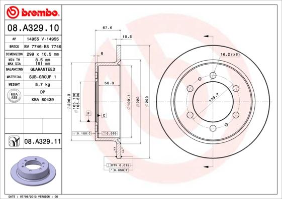 Brembo 08.A329.10 - Тормозной диск autosila-amz.com