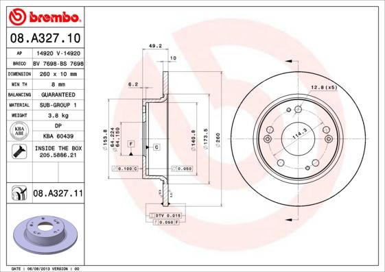 Brembo 08.A327.11 - Тормозной диск autosila-amz.com