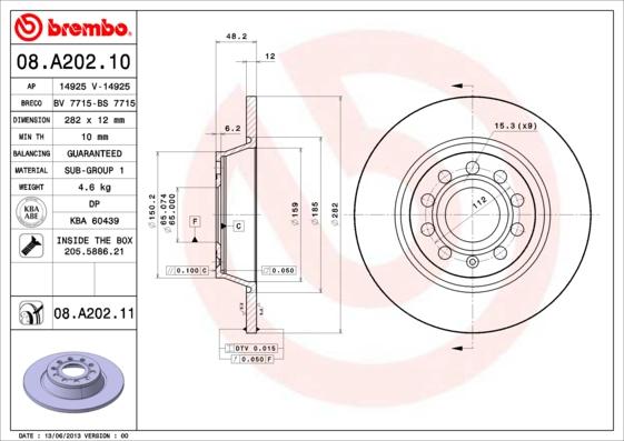 Brembo 08.A202.10 - Тормозной диск autosila-amz.com