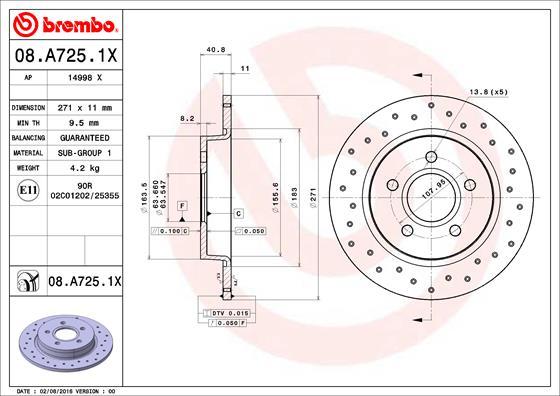 Brembo 08.A725.1X - Тормозной диск autosila-amz.com