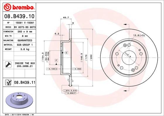 Brembo 08.B439.11 - Тормозной диск autosila-amz.com