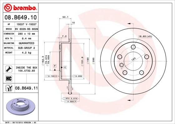 Brembo 08.B649.10 - Тормозной диск autosila-amz.com