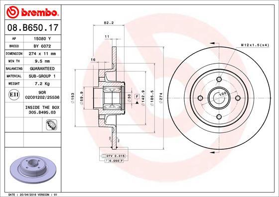 Brembo 08.B650.17 - Тормозной диск autosila-amz.com