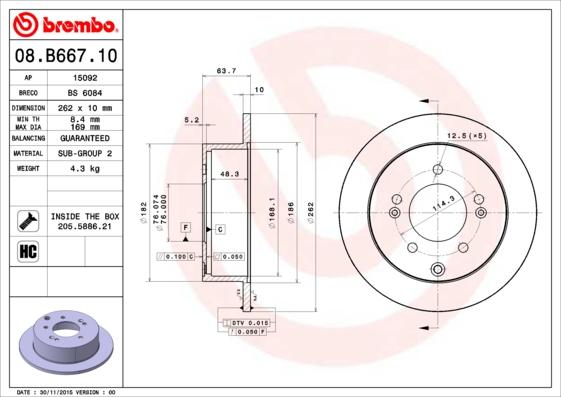 Brembo 08.B667.11 - Тормозной диск autosila-amz.com